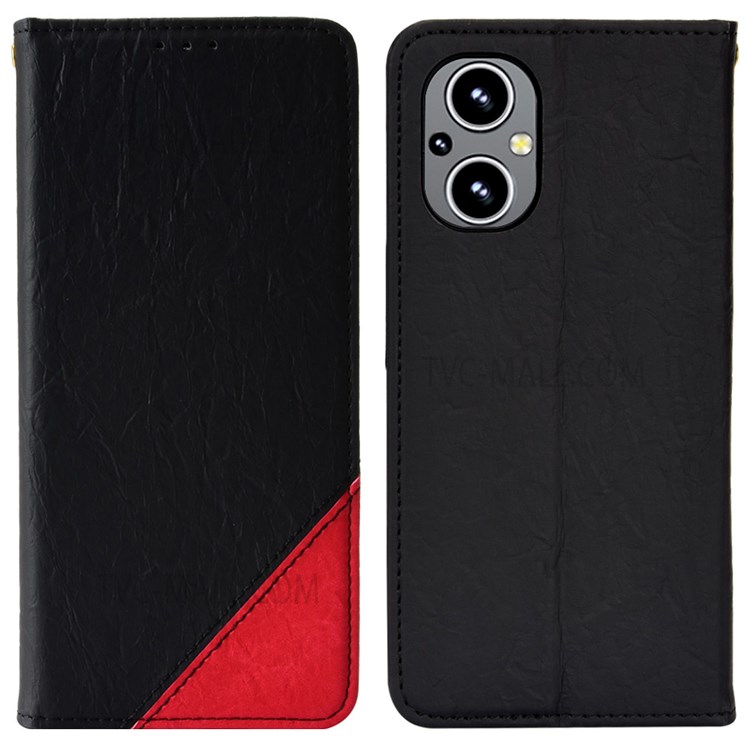 Color Splicing Anti-scratch Phone Case Auto-absorbed Magnetic Leather Anti-fall Phone Protector with Stand Wallet for OnePlus Nord N20 5G - Black-1