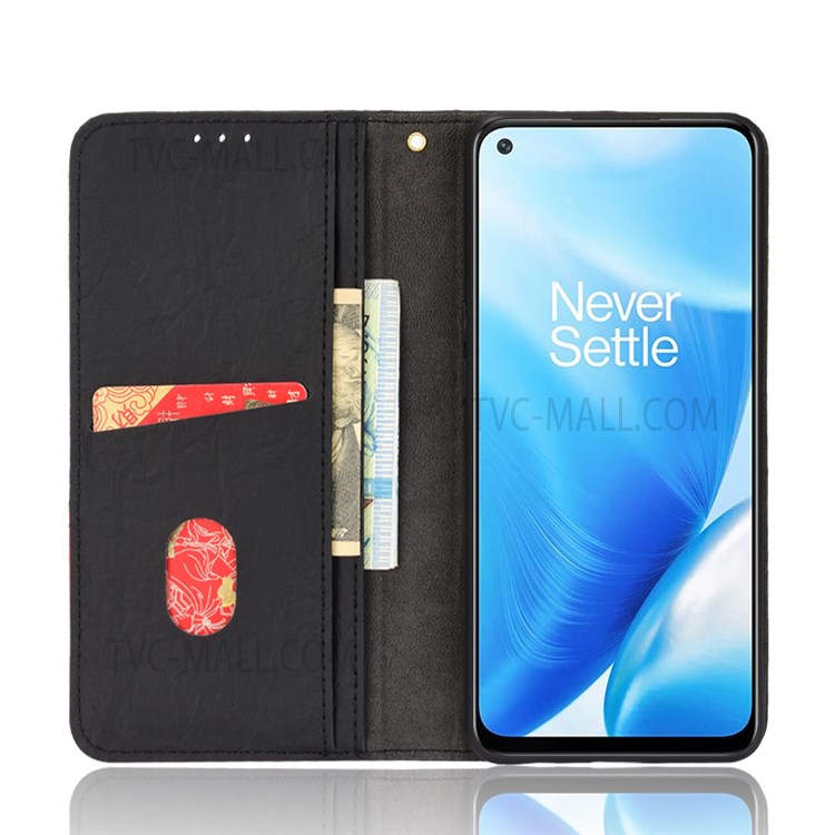 Color Splicing Anti-scratch Phone Case Auto-absorbed Magnetic Leather Anti-fall Phone Protector with Stand Wallet for OnePlus Nord N20 5G - Black-4