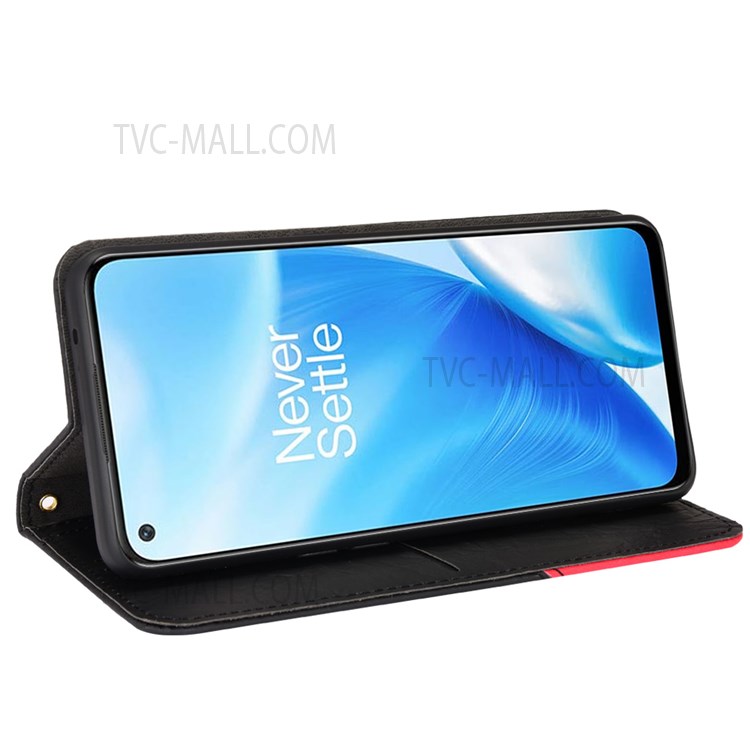 Color Splicing Anti-scratch Phone Case Auto-absorbed Magnetic Leather Anti-fall Phone Protector with Stand Wallet for OnePlus Nord N20 5G - Black-5