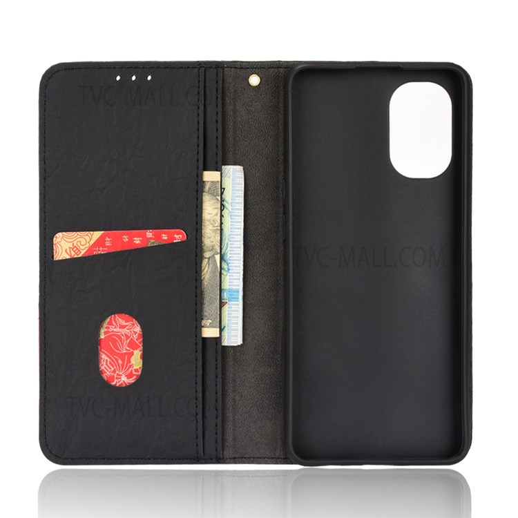 Color Splicing Anti-scratch Phone Case Auto-absorbed Magnetic Leather Anti-fall Phone Protector with Stand Wallet for OnePlus Nord N20 5G - Black-6