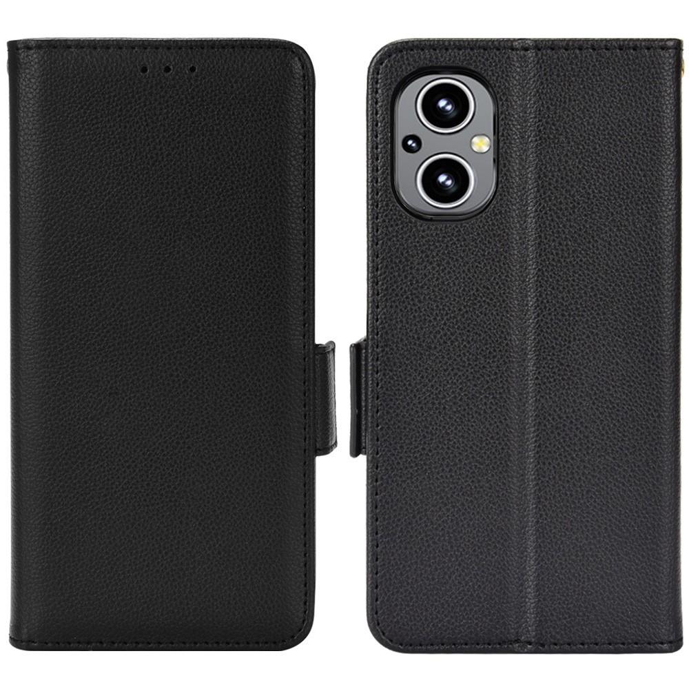 Litchi Texture Shockproof PU Leather Wallet Phone Case Double Magnetic Closure Flip Protector with Stand for OnePlus Nord N20 5G - Black-1