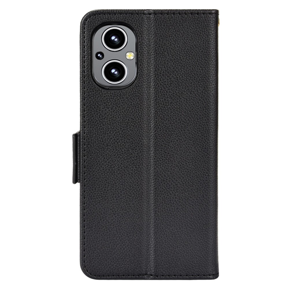 Litchi Texture Shockproof PU Leather Wallet Phone Case Double Magnetic Closure Flip Protector with Stand for OnePlus Nord N20 5G - Black-3