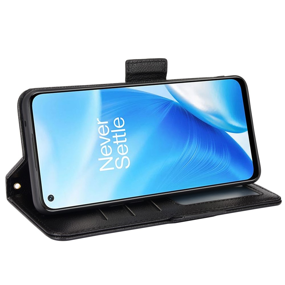 Litchi Texture Shockproof PU Leather Wallet Phone Case Double Magnetic Closure Flip Protector with Stand for OnePlus Nord N20 5G - Black-4