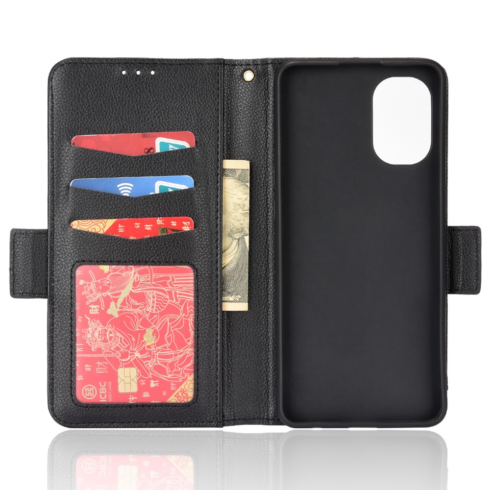 Litchi Texture Shockproof PU Leather Wallet Phone Case Double Magnetic Closure Flip Protector with Stand for OnePlus Nord N20 5G - Black-6