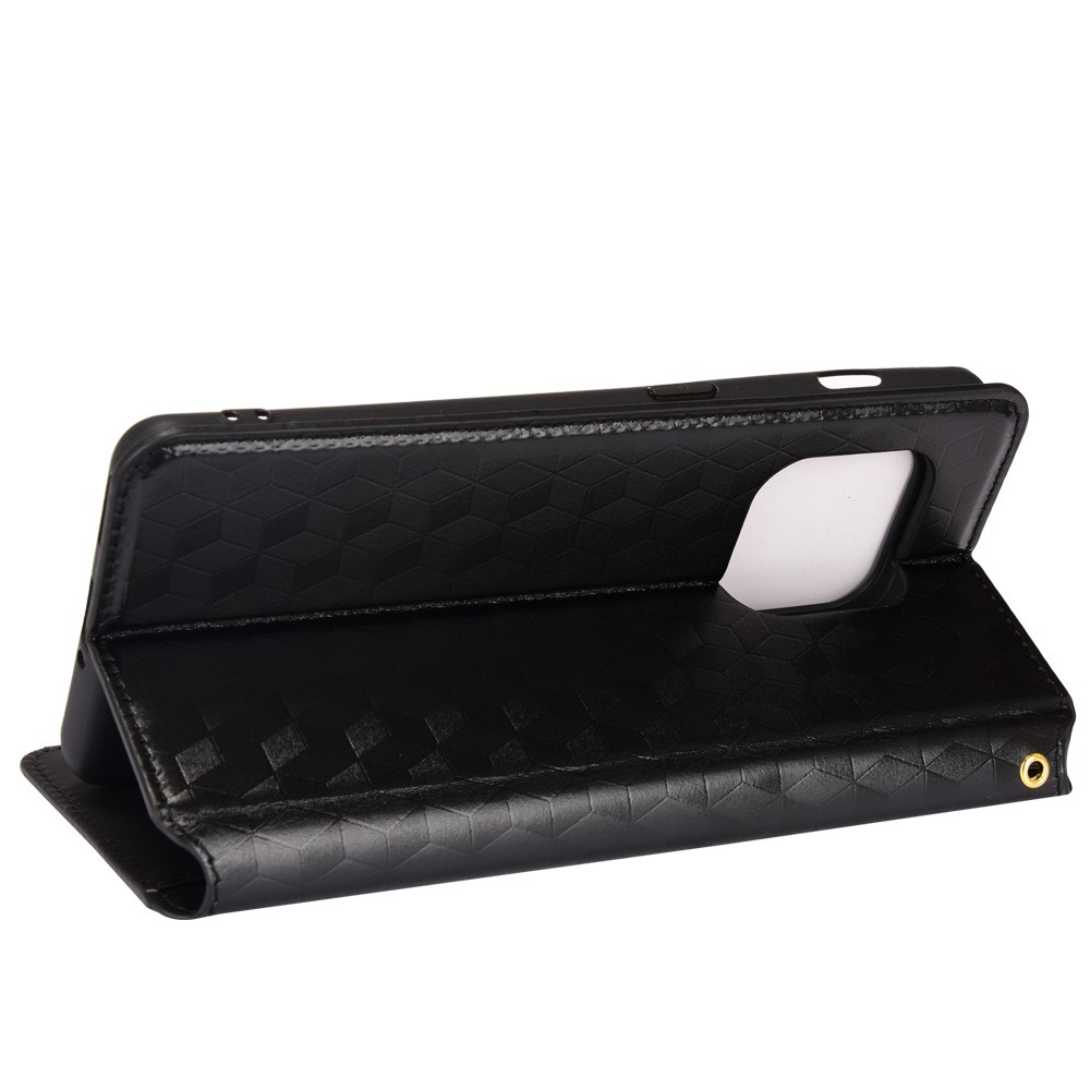 PU Leather Cover + Inner TPU Phone Case 3D Rhombus Pattern Shockproof Protector with Stand Wallet for OnePlus 10 Pro 5G - Black-4
