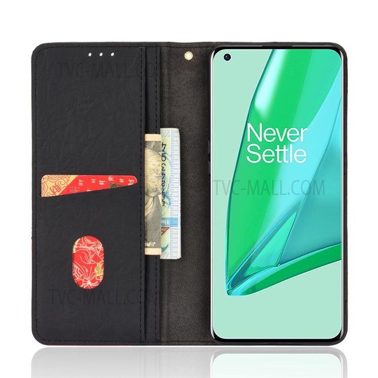 Auto-absorbed TPU + PU Leather Phone Case Magnetic Closure Shockproof Protective Cover for OnePlus 10 Pro 5G - Black-5