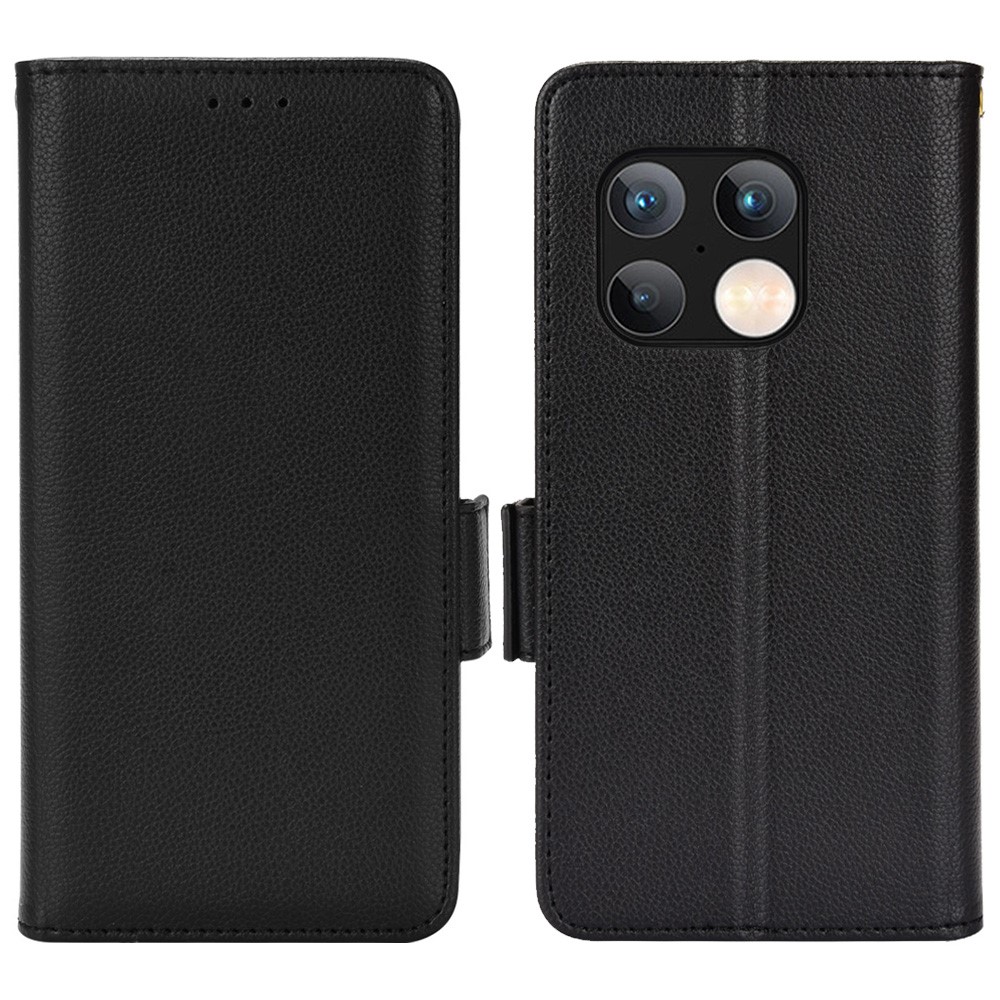 Litchi Texture Shockproof PU Leather Phone Case Double Magnetic Closure Flip Cover with Stand Wallet for OnePlus 10 Pro 5G - Black-1