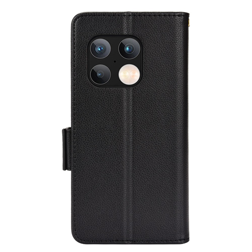 Litchi Texture Shockproof PU Leather Phone Case Double Magnetic Closure Flip Cover with Stand Wallet for OnePlus 10 Pro 5G - Black-3
