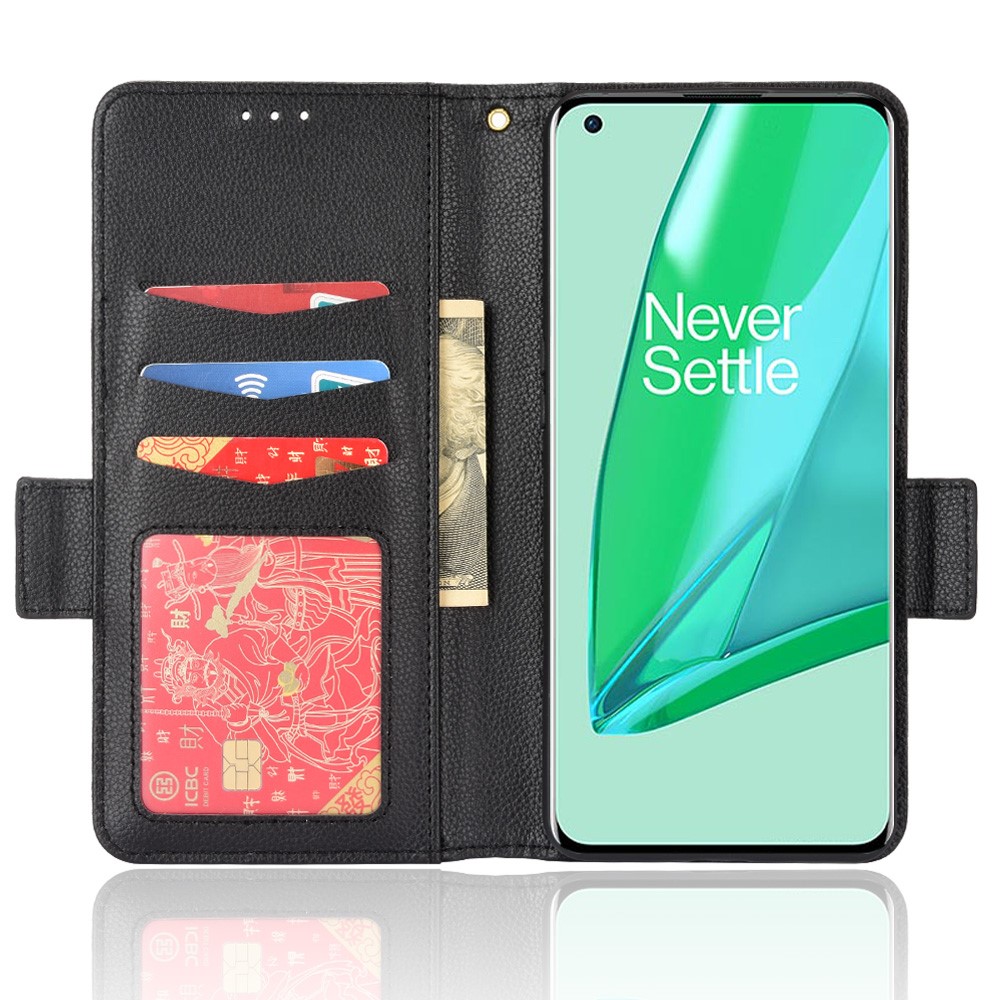 Litchi Texture Shockproof PU Leather Phone Case Double Magnetic Closure Flip Cover with Stand Wallet for OnePlus 10 Pro 5G - Black-5