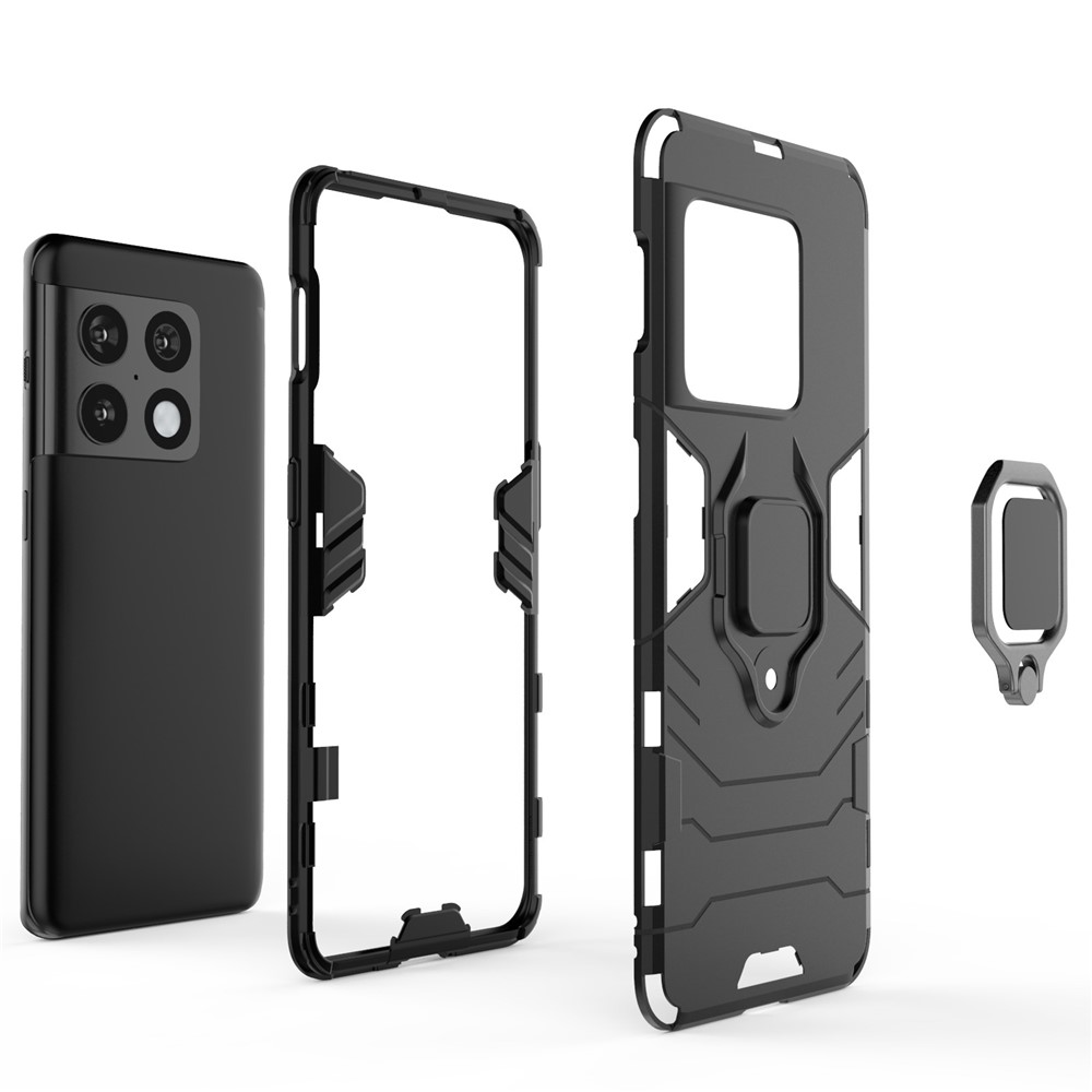 Dual-Layer Soft Flexible TPU Hard PC Anti-Slip Protective Phone Case with Kickstand for OnePlus 10 Pro 5G - Black-6