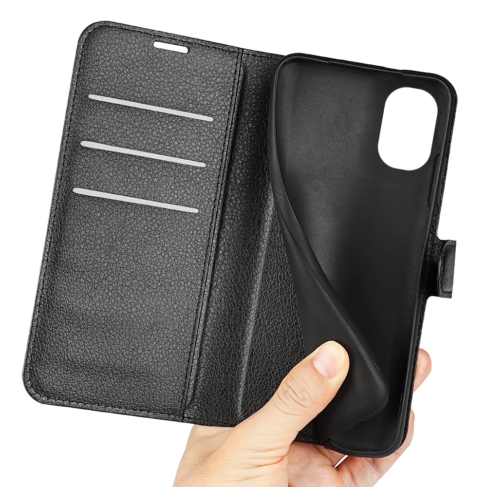 Litchi Texture Anti-scratch PU Leather Folio Case Magnetic Clasp Phone Cover with Stand Wallet for OnePlus Nord N20 5G - Black-4