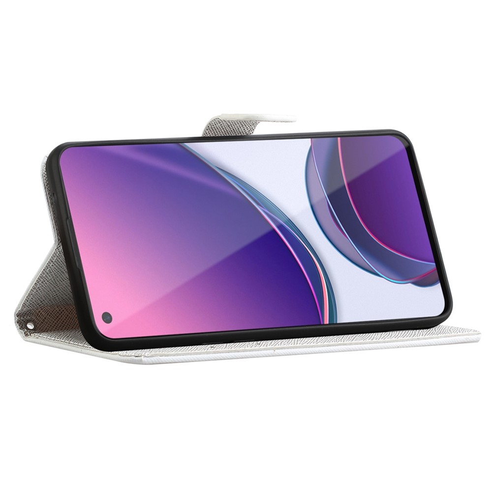 Cross Texture PU Leather Phone Case Magnetic Closed Folding Stand Cover with Strap Wallet for OnePlus Nord N20 5G - Flower-4