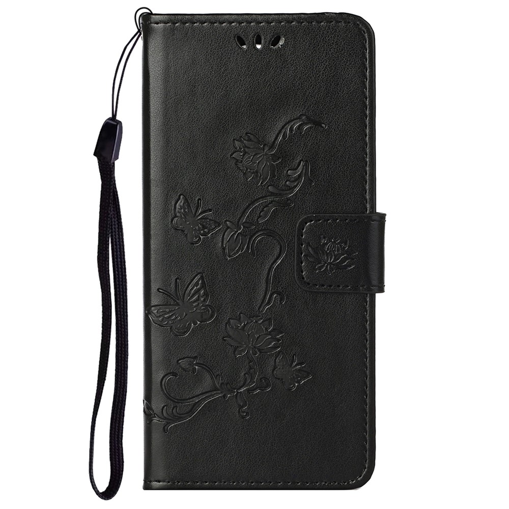 Imprinted Butterflies Flower Anti-fall PU Leather Protective Phone Case with Card Slots Stand for OnePlus Nord N20 5G - Black-2