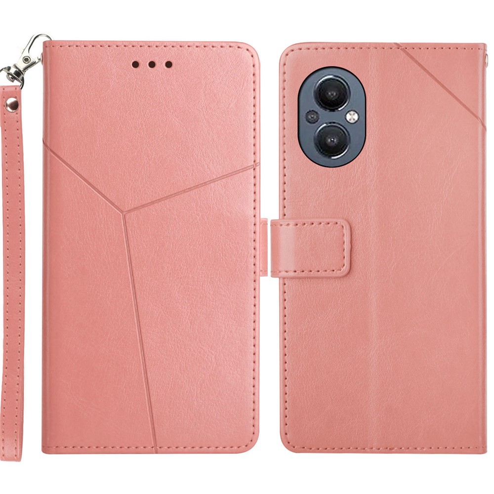 For OnePlus Nord N20 5G Y-shaped Lines Imprinted Magnetic TPU+PU Leather Stand Wallet Case Phone Covering Shell - Pink-1