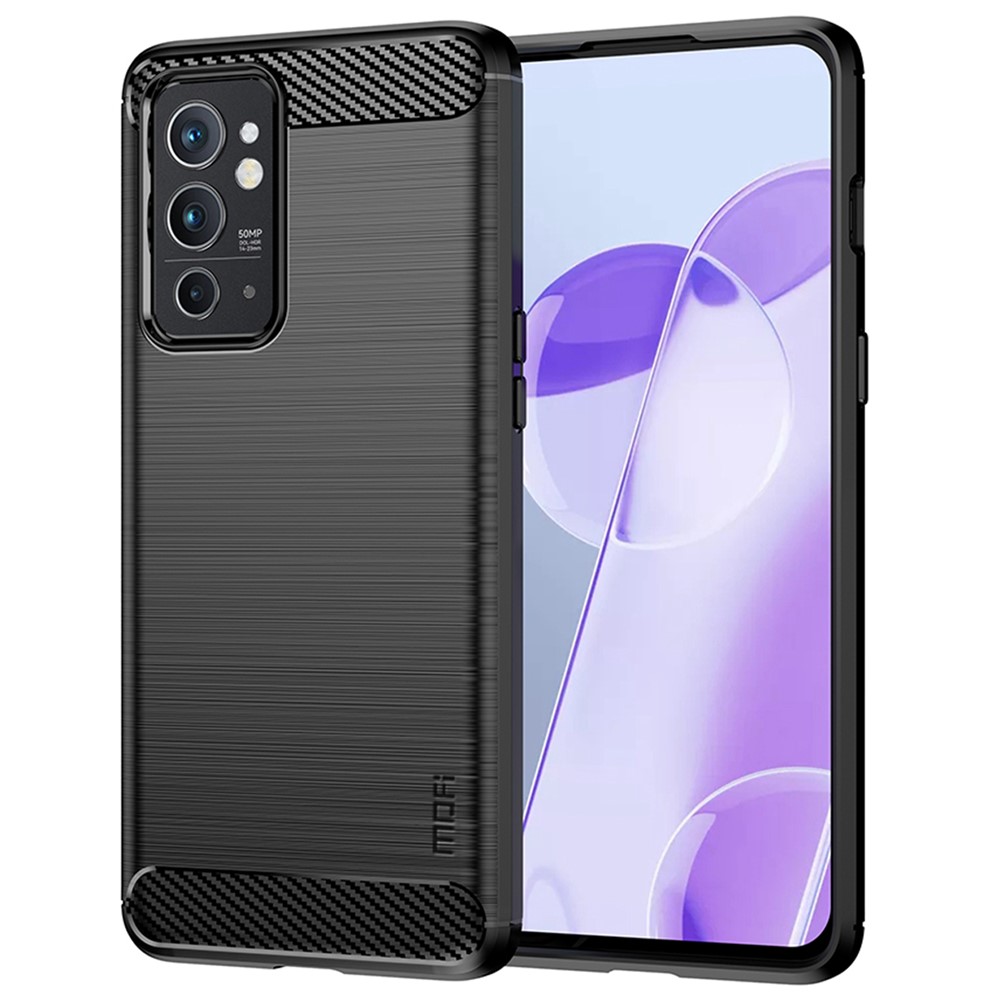 MOFI Brushed Surface Carbon Fiber Texture Drop-resistant Flexible TPU Phone Case Cover for OnePlus 9RT 5G - Black-1