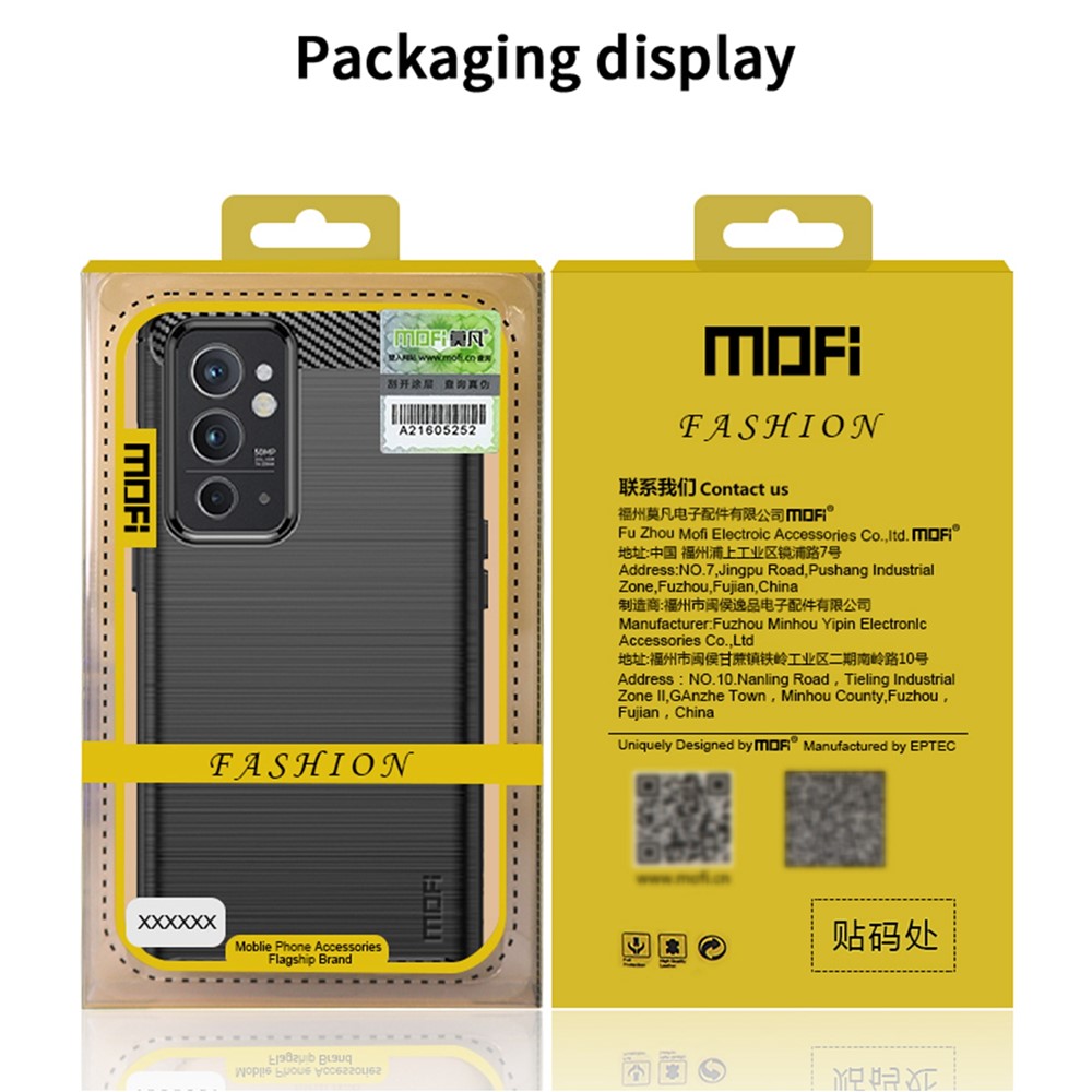MOFI Brushed Surface Carbon Fiber Texture Drop-resistant Flexible TPU Phone Case Cover for OnePlus 9RT 5G - Black-10