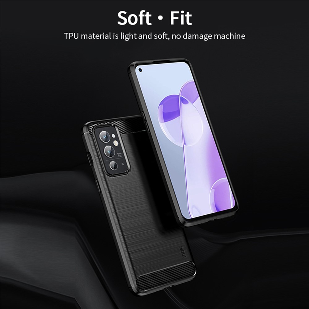 MOFI Brushed Surface Carbon Fiber Texture Drop-resistant Flexible TPU Phone Case Cover for OnePlus 9RT 5G - Black-4