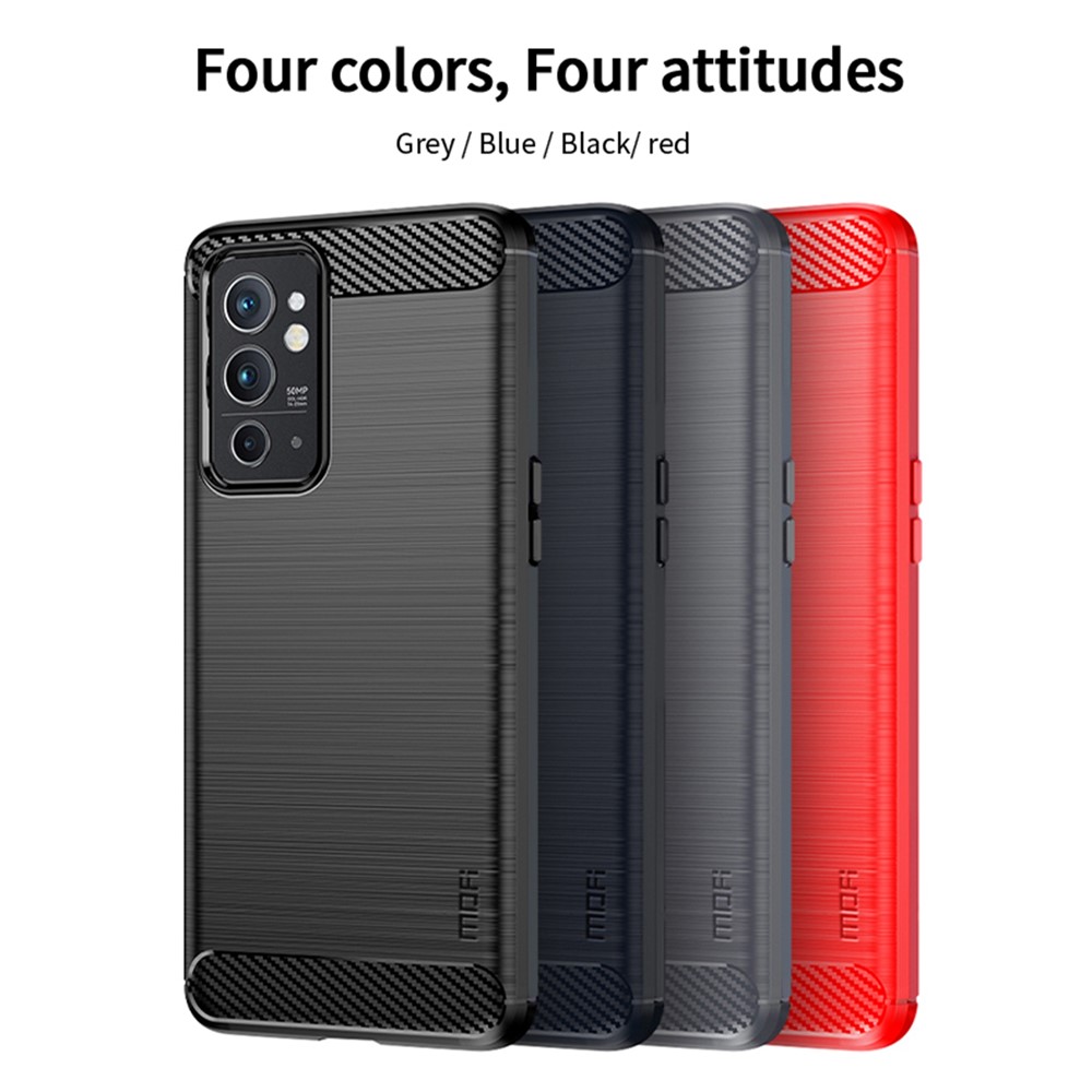 MOFI Brushed Surface Carbon Fiber Texture Drop-resistant Flexible TPU Phone Case Cover for OnePlus 9RT 5G - Black-8