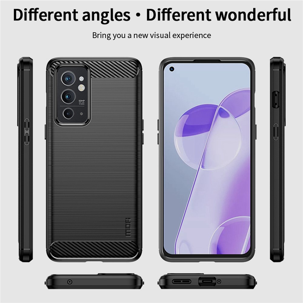 MOFI Brushed Surface Carbon Fiber Texture Drop-resistant Flexible TPU Phone Case Cover for OnePlus 9RT 5G - Black-9