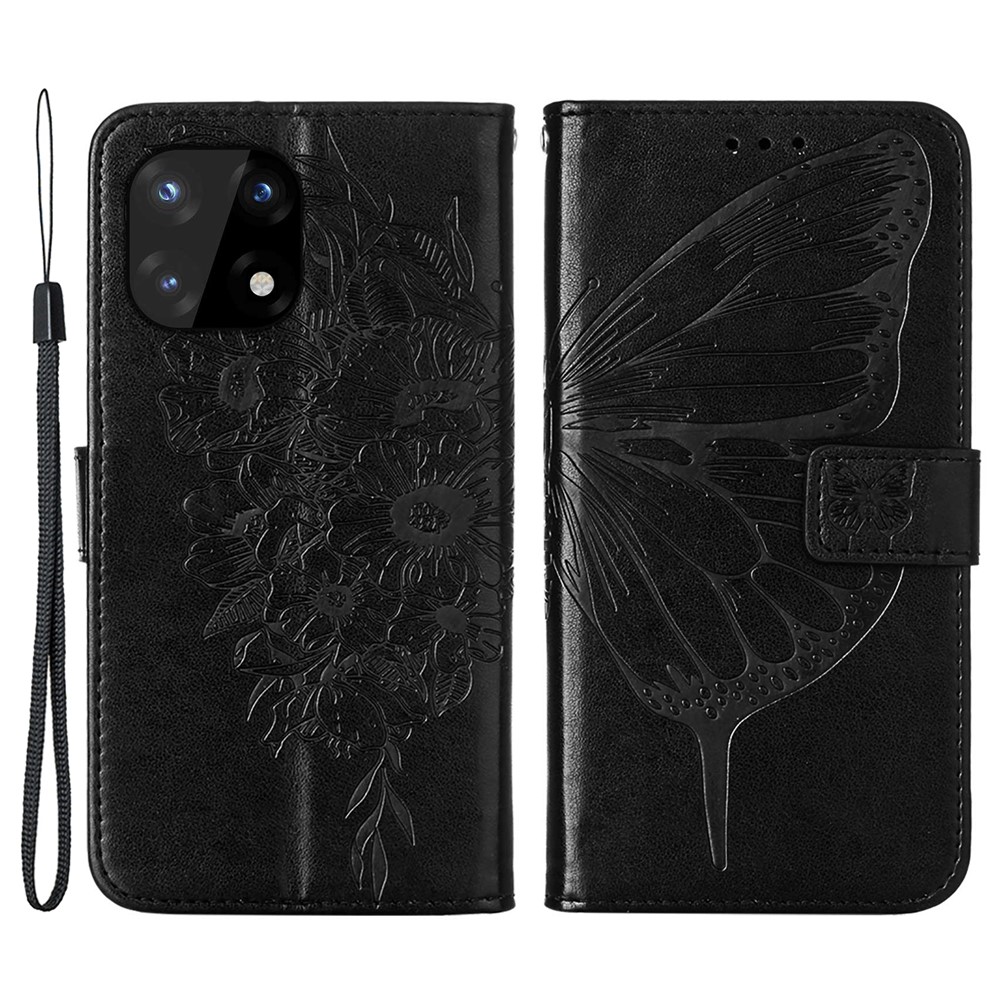 Anti-fall Phone Case Imprinting Big Butterfly Flower Pattern Dual-sided Magnetic Clasp PU Leather Cover with Wallet for OnePlus 10 Pro 5G - Black-1