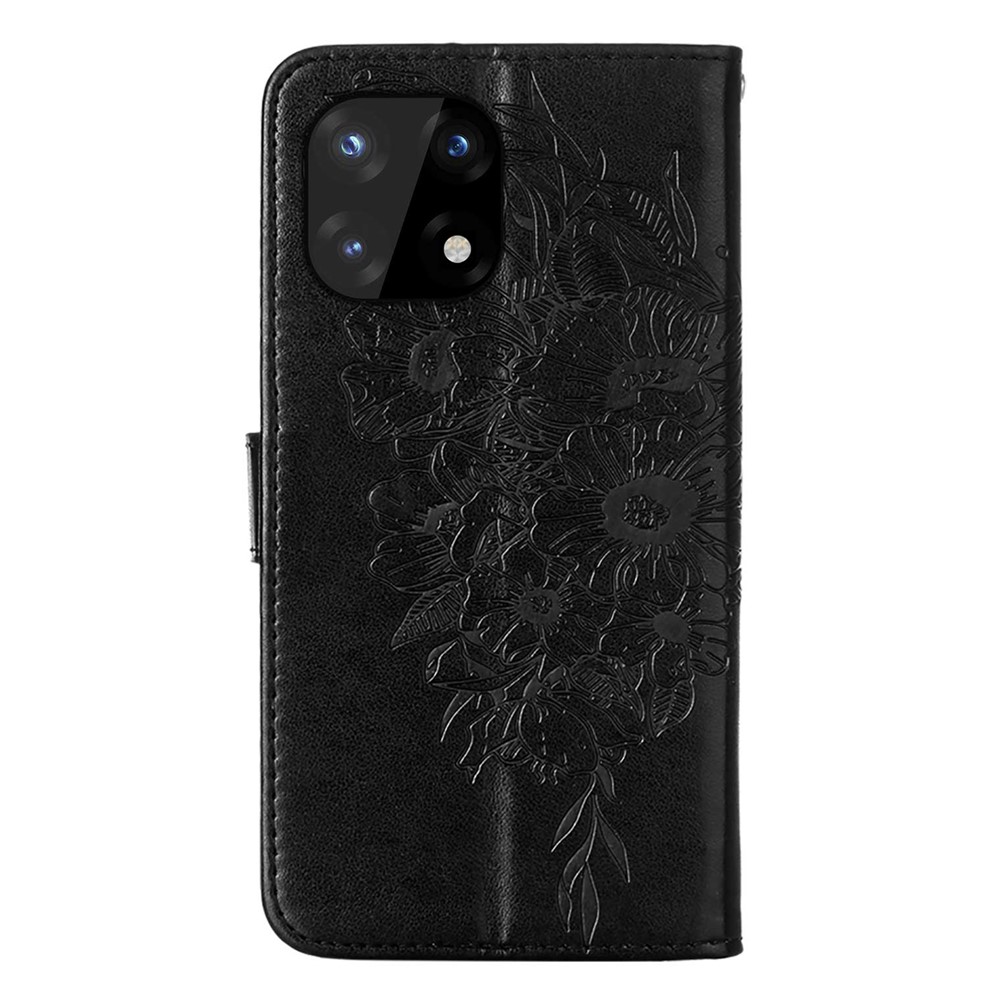 Anti-fall Phone Case Imprinting Big Butterfly Flower Pattern Dual-sided Magnetic Clasp PU Leather Cover with Wallet for OnePlus 10 Pro 5G - Black-3