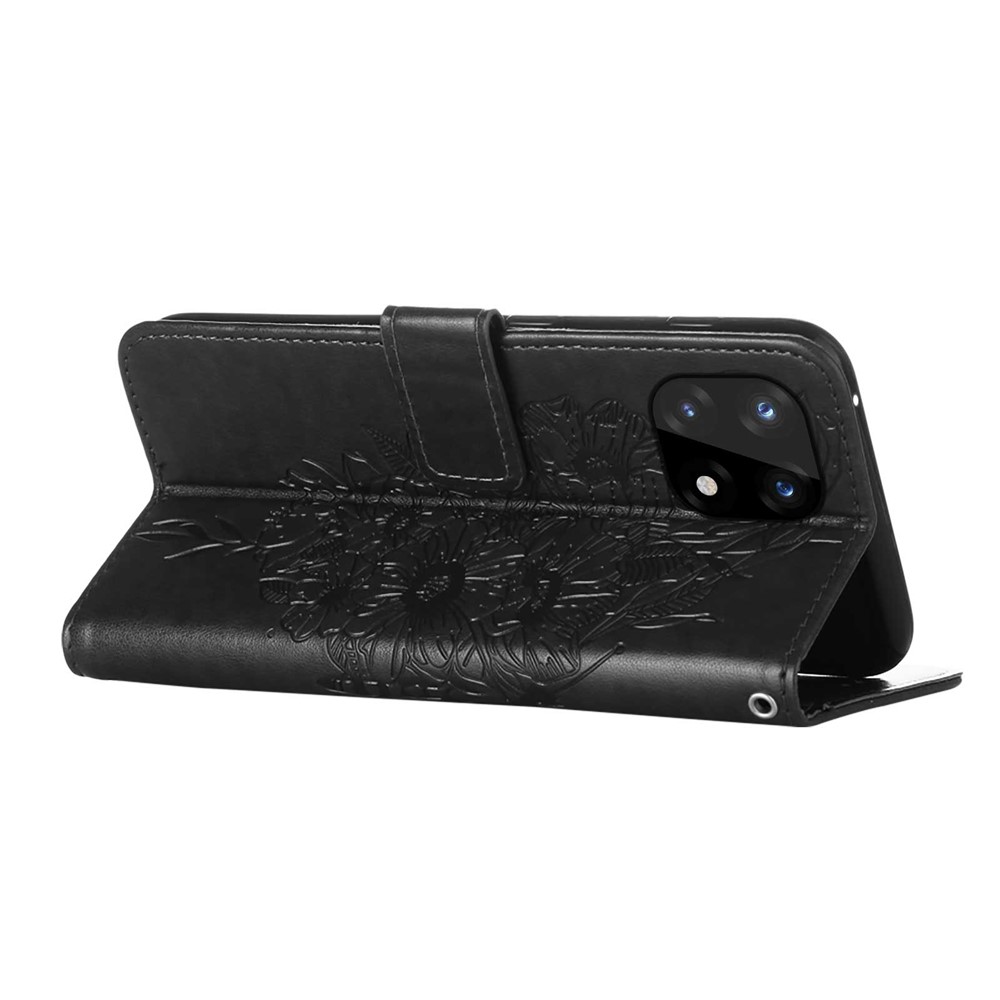 Anti-fall Phone Case Imprinting Big Butterfly Flower Pattern Dual-sided Magnetic Clasp PU Leather Cover with Wallet for OnePlus 10 Pro 5G - Black-5