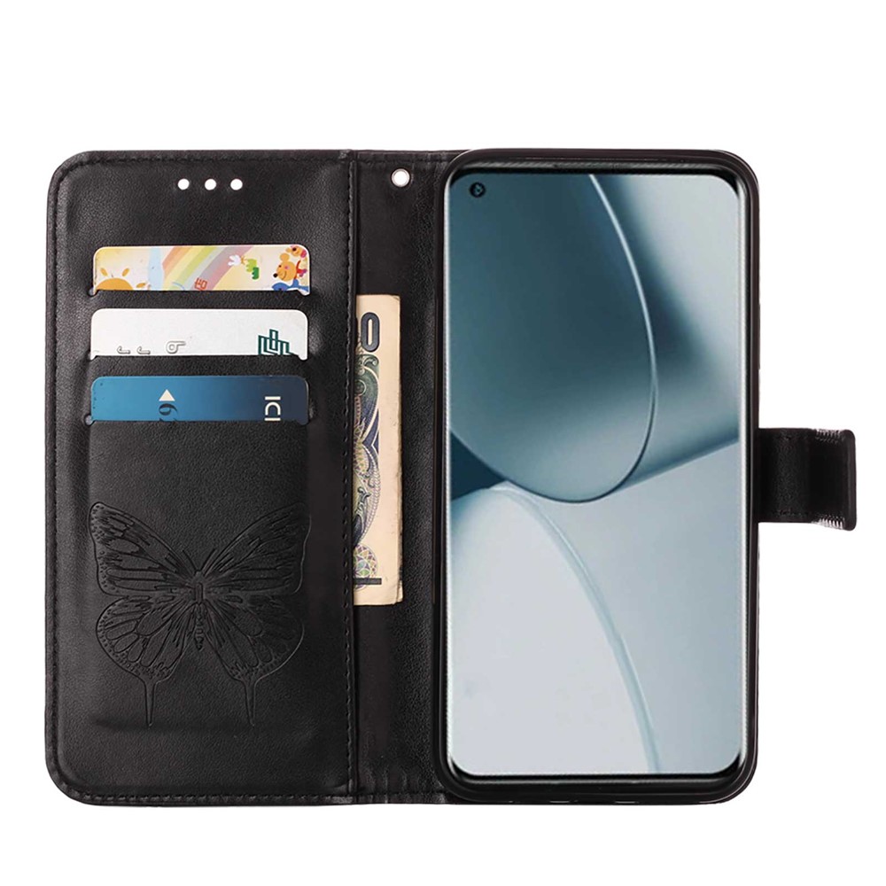 Anti-fall Phone Case Imprinting Big Butterfly Flower Pattern Dual-sided Magnetic Clasp PU Leather Cover with Wallet for OnePlus 10 Pro 5G - Black-6