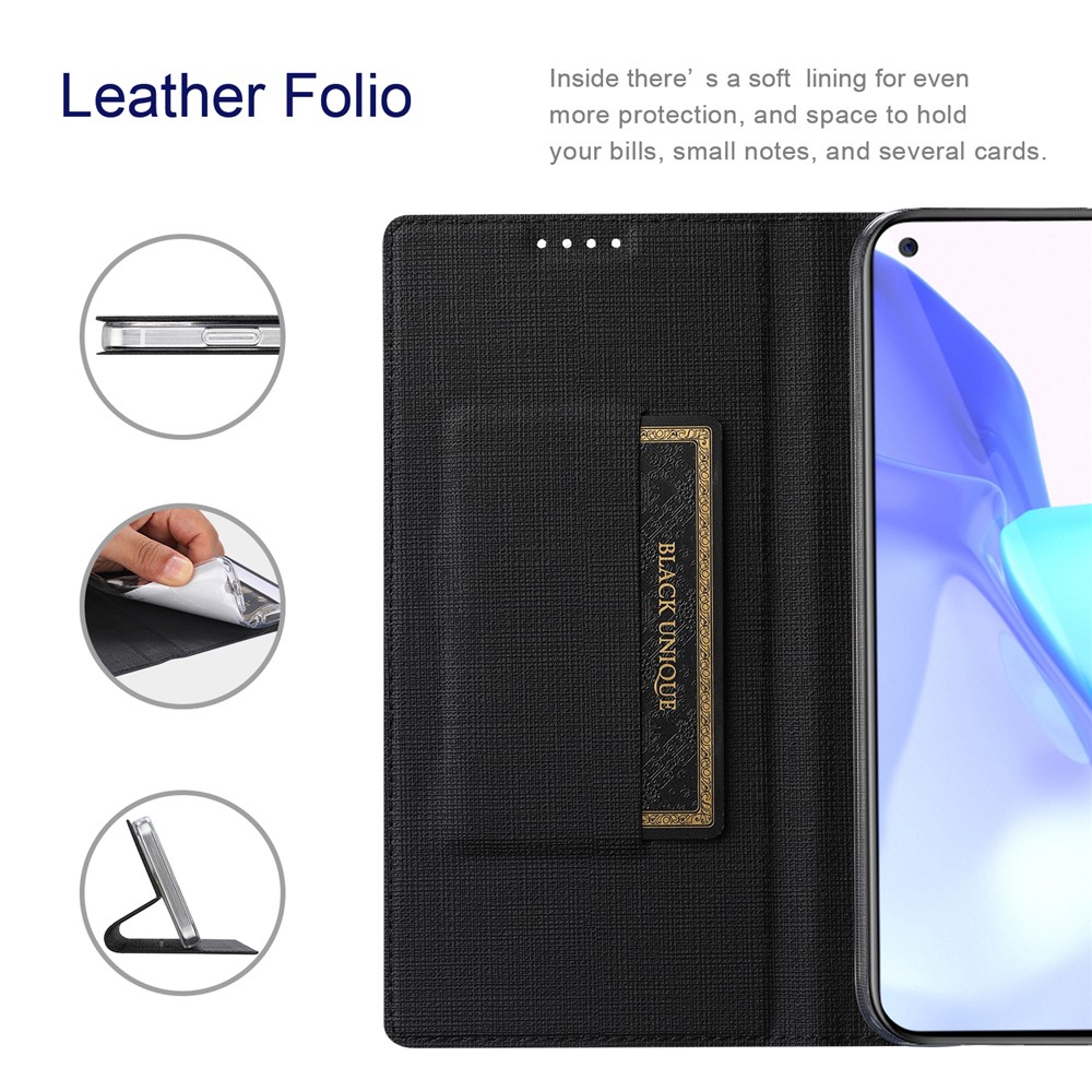 VILI DMX Series Anti-scratch Mobile Phone Bag Case PU Leather Stand Auto Magnetic Closed Phone Cover for OnePlus 9RT 5G - Black-4
