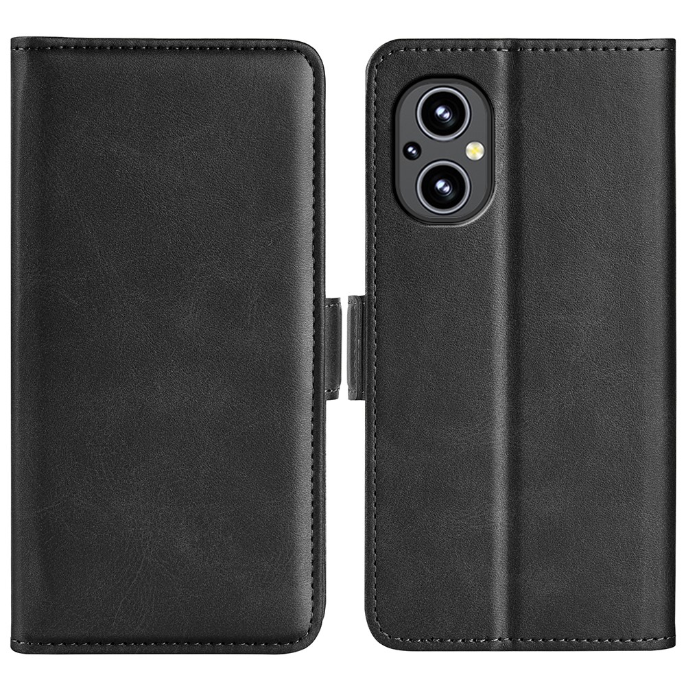 Solid Color Side Magnetic Double Clasps Foldable Stand Wallet Design PU Leather Case Phone Cover for OnePlus Nord N20 5G - Black-1