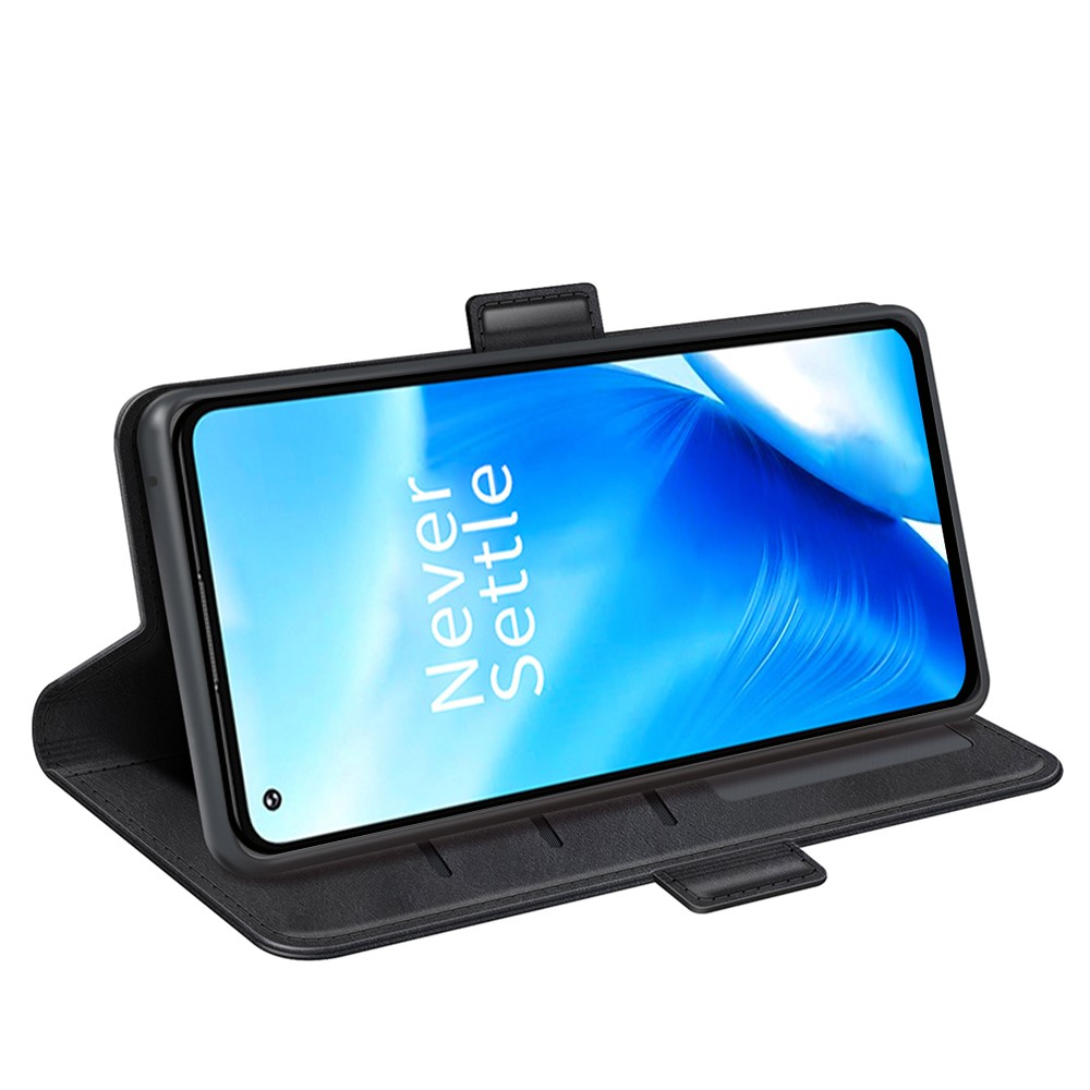 Solid Color Side Magnetic Double Clasps Foldable Stand Wallet Design PU Leather Case Phone Cover for OnePlus Nord N20 5G - Black-5