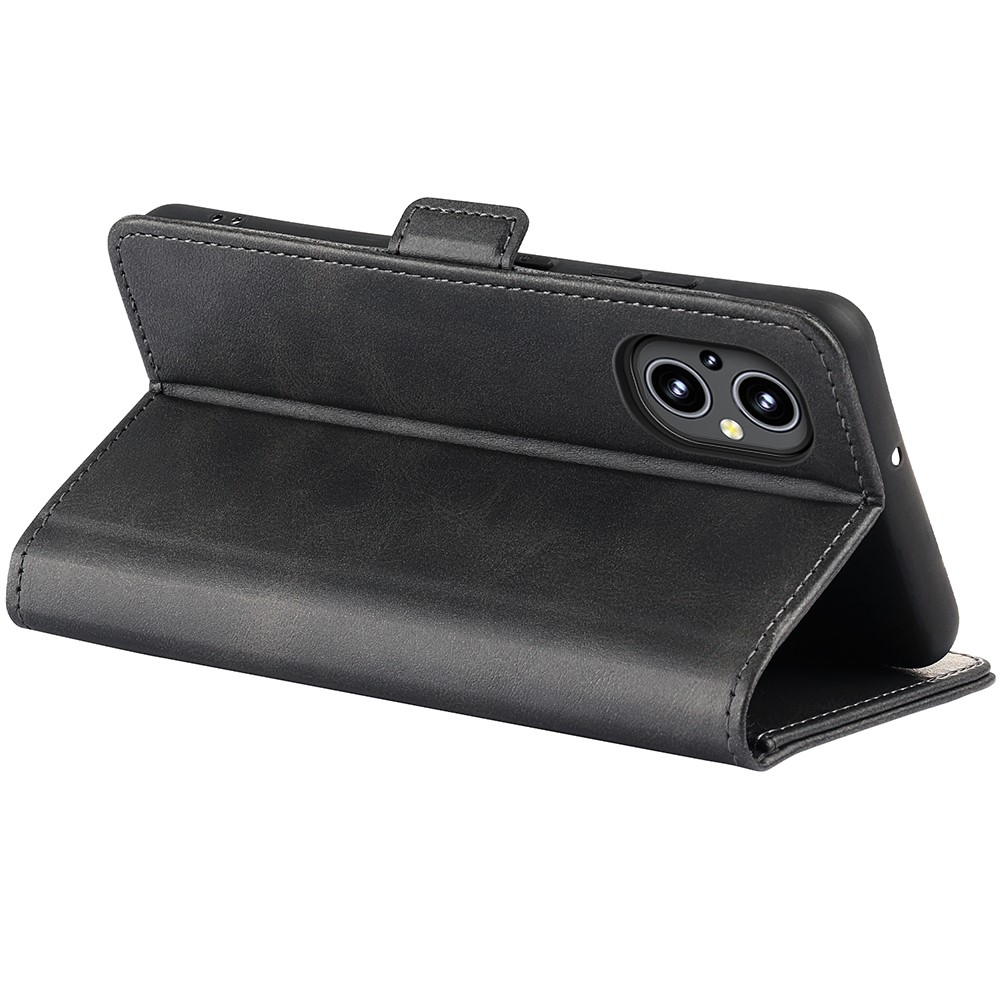 Solid Color Side Magnetic Double Clasps Foldable Stand Wallet Design PU Leather Case Phone Cover for OnePlus Nord N20 5G - Black-6