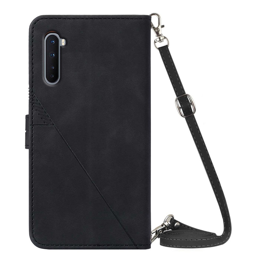 PB2-1 Series Anti-fall Imprinted PU Leather Phone Protector Scratch-proof Wallet Stand Phone Case with Shoulder Strap for OnePlus Nord - Black-3