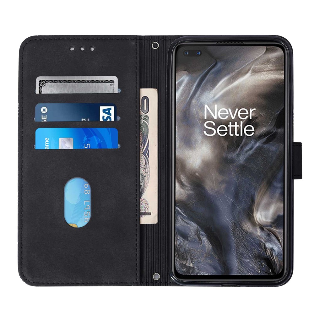PB2-1 Series Anti-fall Imprinted PU Leather Phone Protector Scratch-proof Wallet Stand Phone Case with Shoulder Strap for OnePlus Nord - Black-4