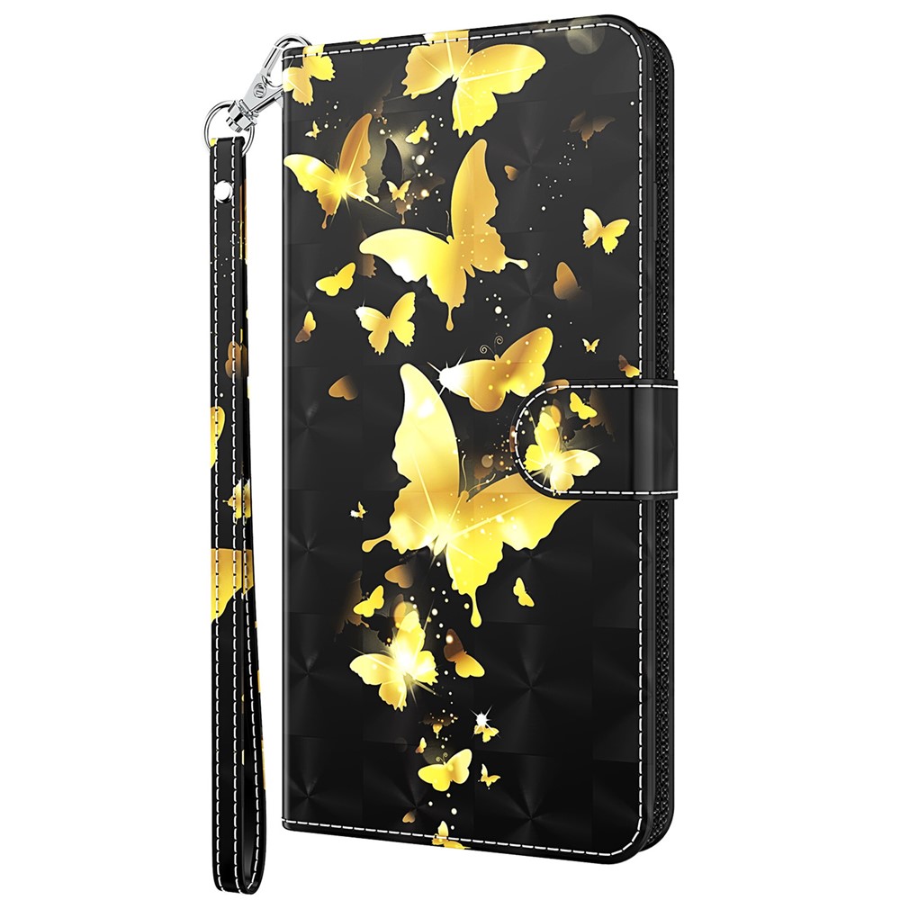 3D Pattern Printing Scratch-resistant Phone Cover PU Leather Wallet Stand Phone Case with Strap for OnePlus Nord 2 5G - Golden Butterfly-2