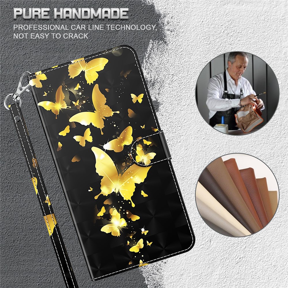 3D Pattern Printing Scratch-resistant Phone Cover PU Leather Wallet Stand Phone Case with Strap for OnePlus Nord 2 5G - Golden Butterfly-6