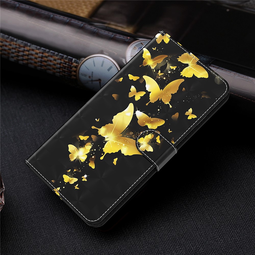 3D Pattern Printing Scratch-resistant Phone Cover PU Leather Wallet Stand Phone Case with Strap for OnePlus Nord 2 5G - Golden Butterfly-9