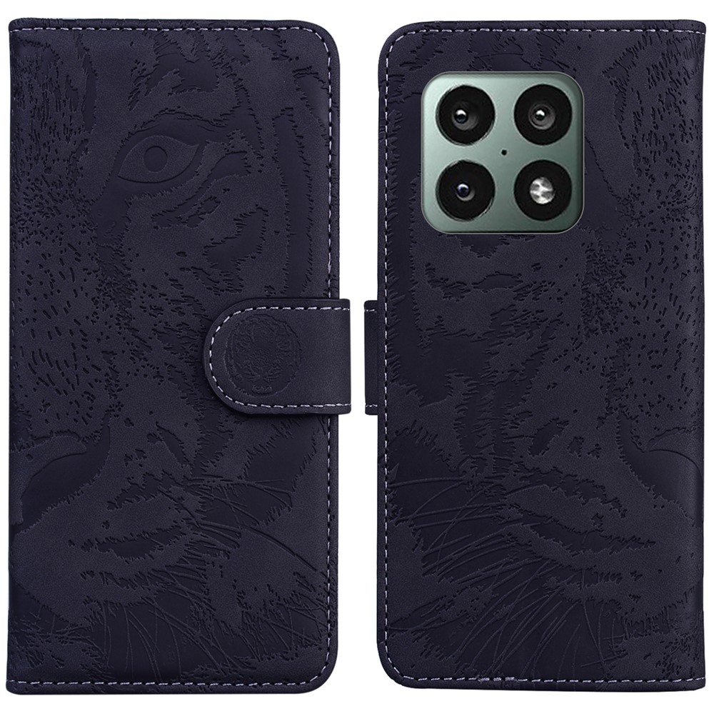 Solid Color Design Tiger Pattern Imprinted PU Leather Wallet Stand Full-Protection Phone Shell for OnePlus 10 Pro 5G - Black-1