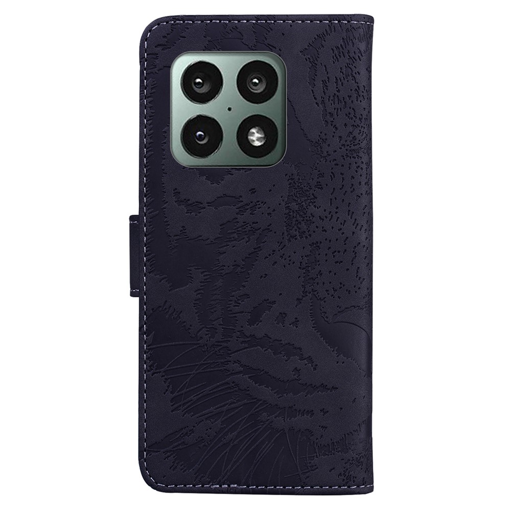 Solid Color Design Tiger Pattern Imprinted PU Leather Wallet Stand Full-Protection Phone Shell for OnePlus 10 Pro 5G - Black-4