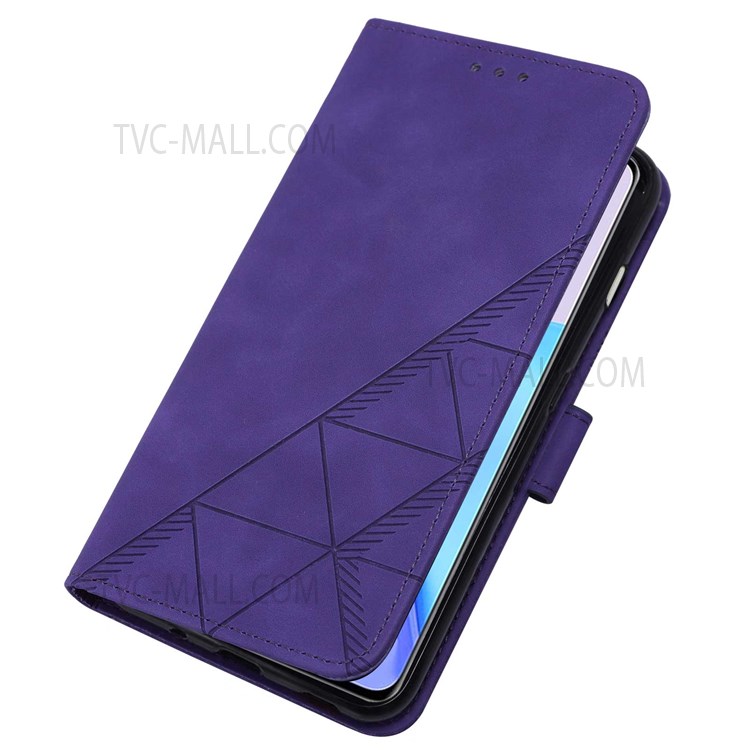 PB2 Series Imprinting Lines Phone Case Well-protected Wallet Stand Leather Cover with Strap for OnePlus 9 (EU / US Version) - Purple-6