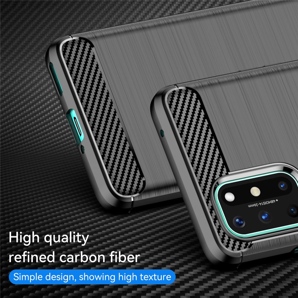 Flexible Carbon Fiber Texture TPU Case Ultra Thin Anti-Fall Phone Cover with Brushed Surface for OnePlus 8T - Black-2