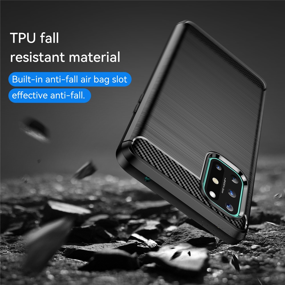 Flexible Carbon Fiber Texture TPU Case Ultra Thin Anti-Fall Phone Cover with Brushed Surface for OnePlus 8T - Black-6
