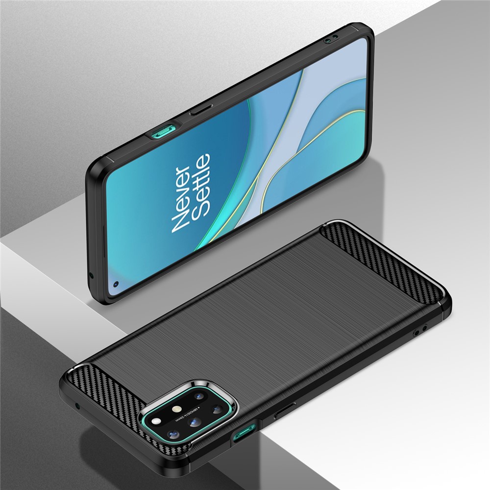 Flexible Carbon Fiber Texture TPU Case Ultra Thin Anti-Fall Phone Cover with Brushed Surface for OnePlus 8T - Black-7