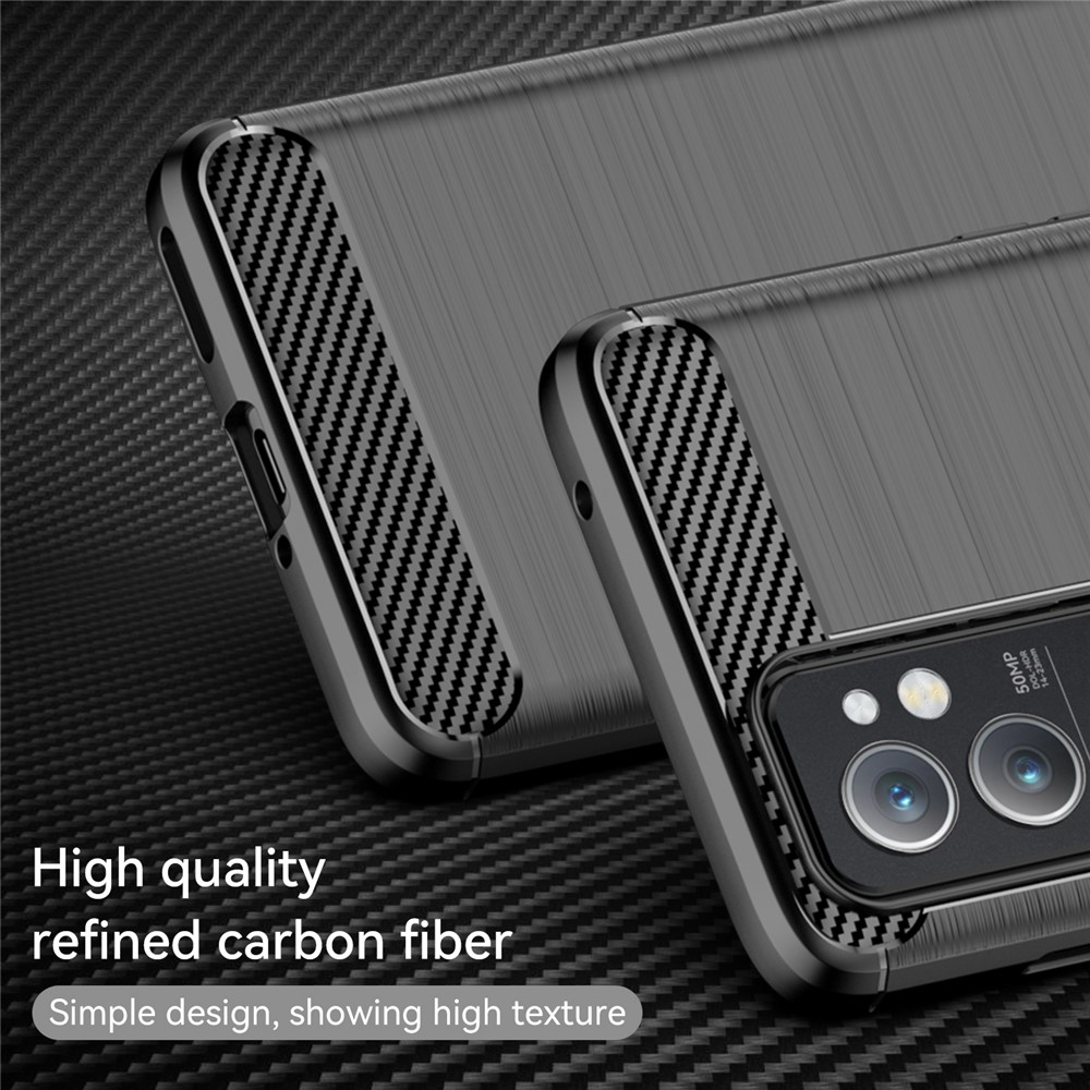 Air Cushion Design TPU Case Super Slim and Thin Phone Cover with Carbon Fiber Texture Brushed Surface for OnePlus 9RT 5G - Black-2
