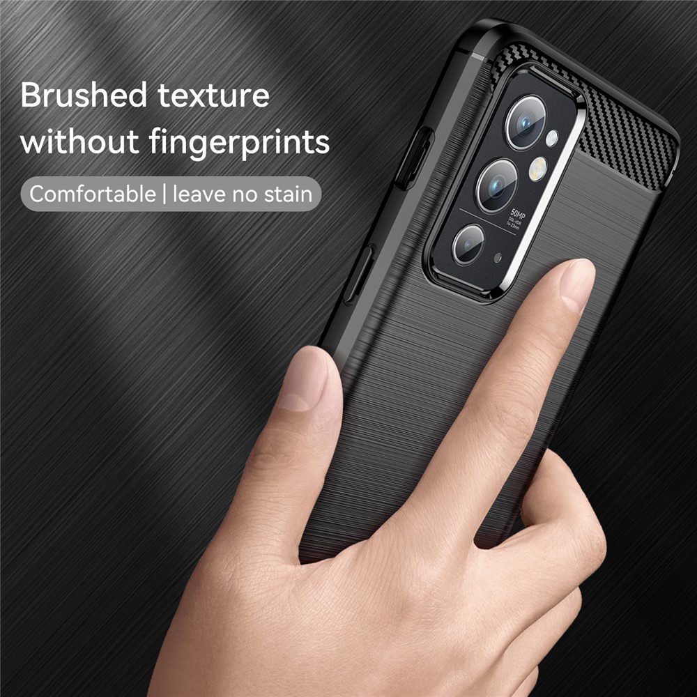 Air Cushion Design TPU Case Super Slim and Thin Phone Cover with Carbon Fiber Texture Brushed Surface for OnePlus 9RT 5G - Black-3