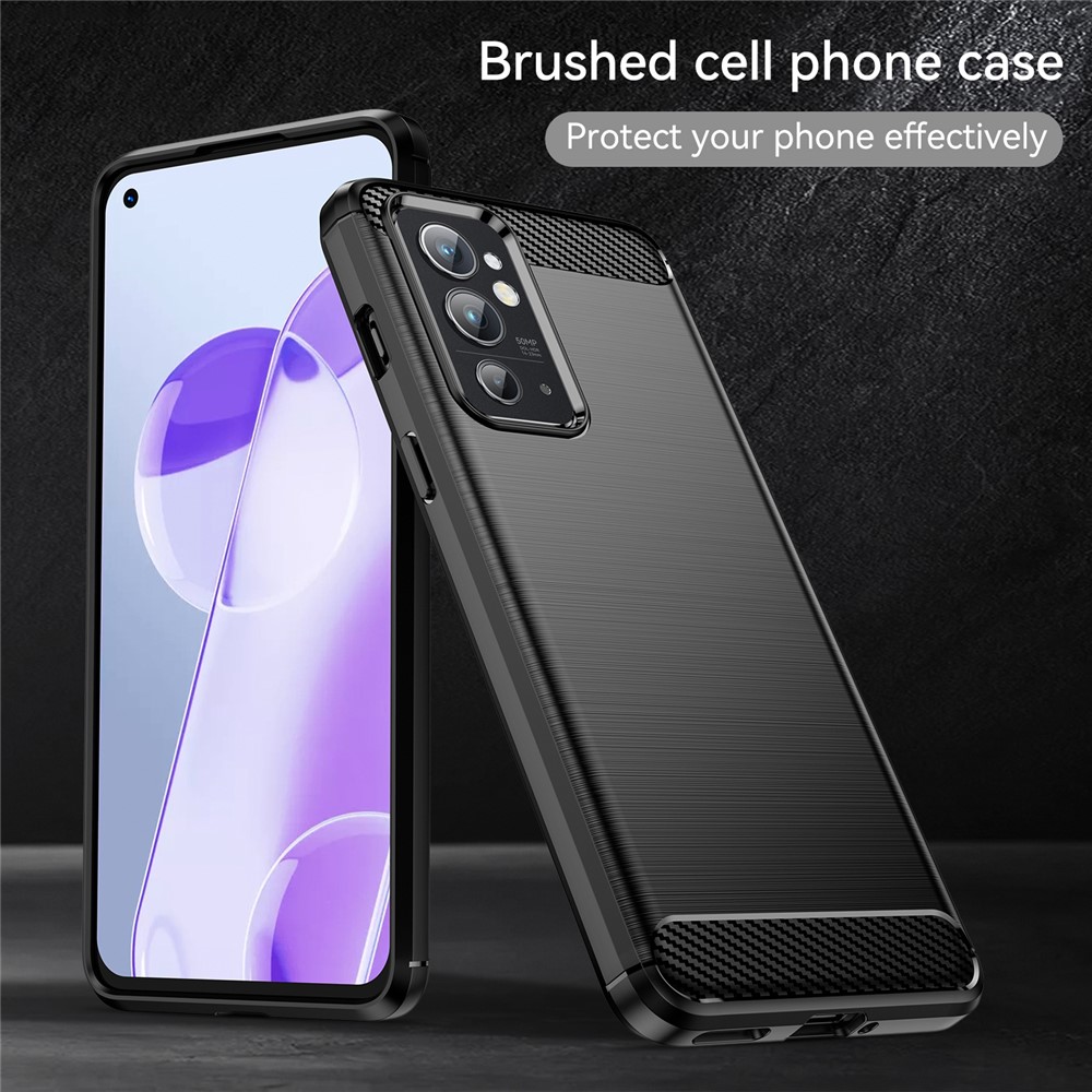 Air Cushion Design TPU Case Super Slim and Thin Phone Cover with Carbon Fiber Texture Brushed Surface for OnePlus 9RT 5G - Black-5