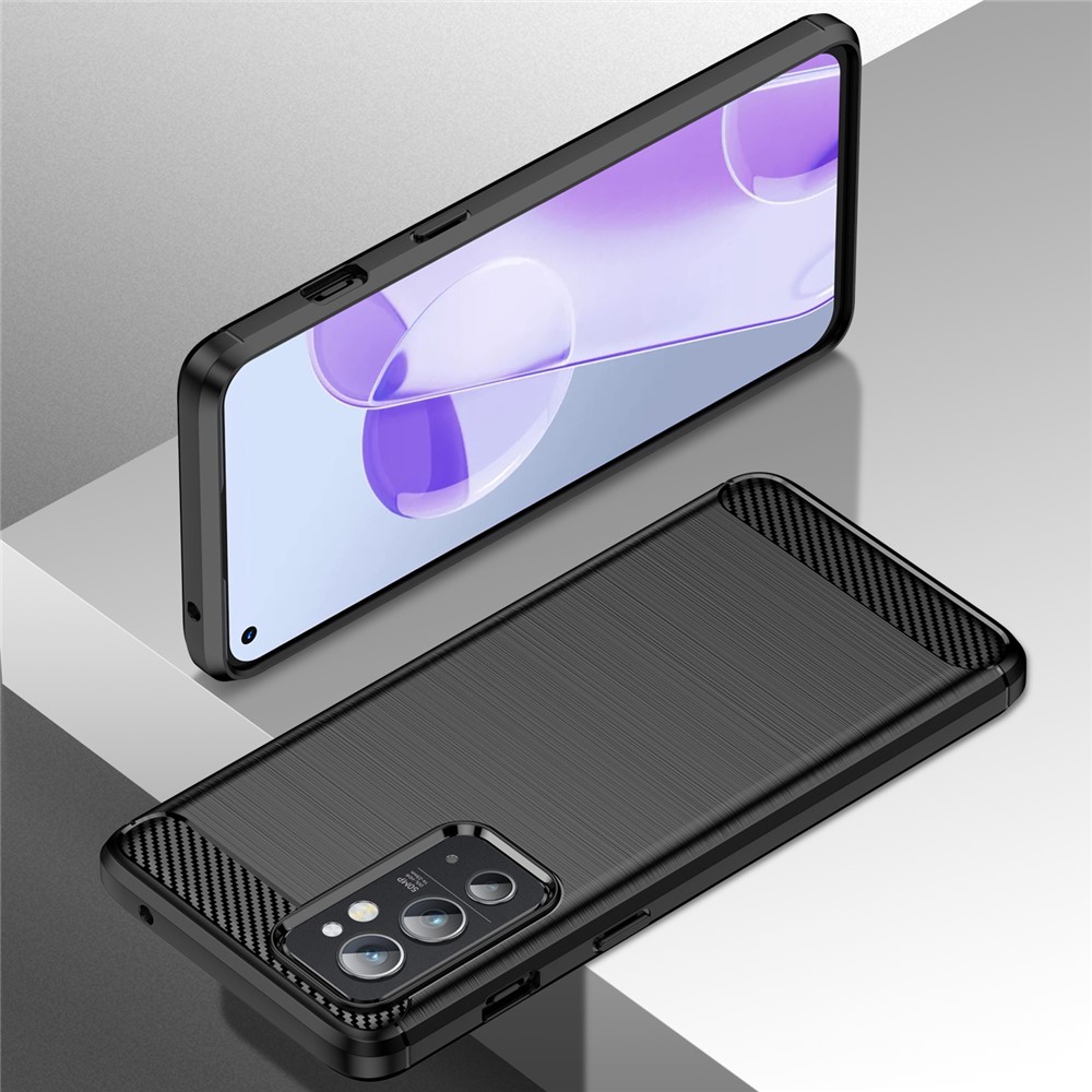 Air Cushion Design TPU Case Super Slim and Thin Phone Cover with Carbon Fiber Texture Brushed Surface for OnePlus 9RT 5G - Black-7