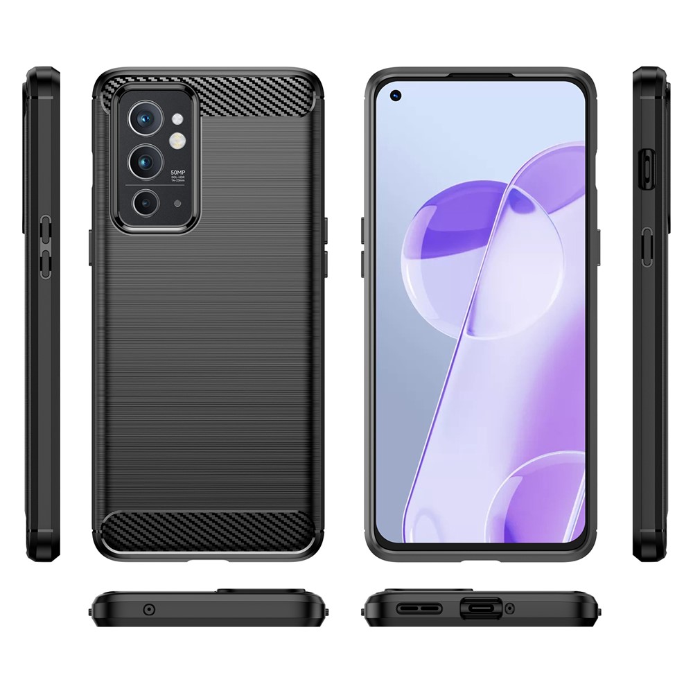 Air Cushion Design TPU Case Super Slim and Thin Phone Cover with Carbon Fiber Texture Brushed Surface for OnePlus 9RT 5G - Black-9