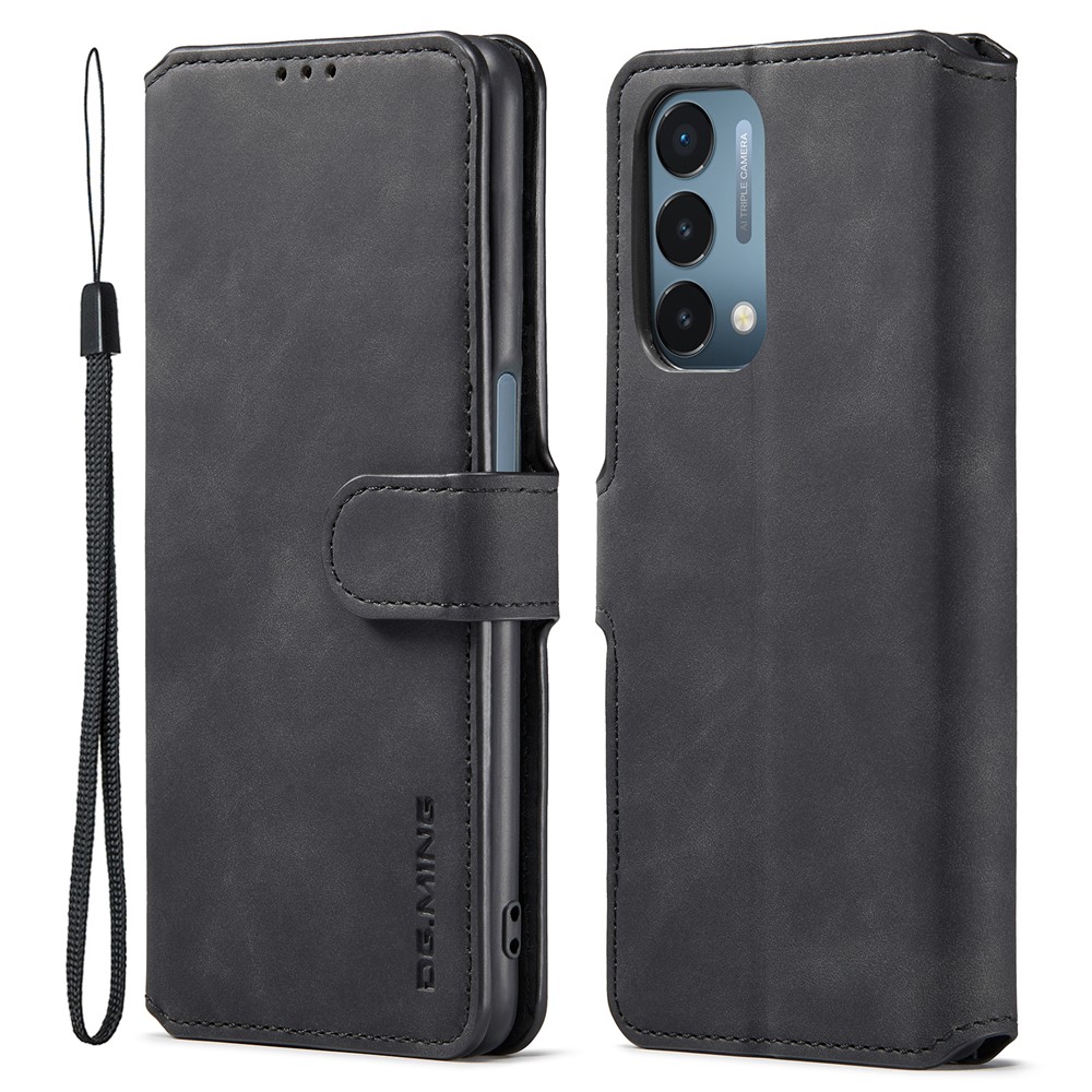 DG.MING Shockproof Phone Case Retro Leather Wallet Stand Folio Flip Cover for OnePlus Nord N200 5G - Black-1