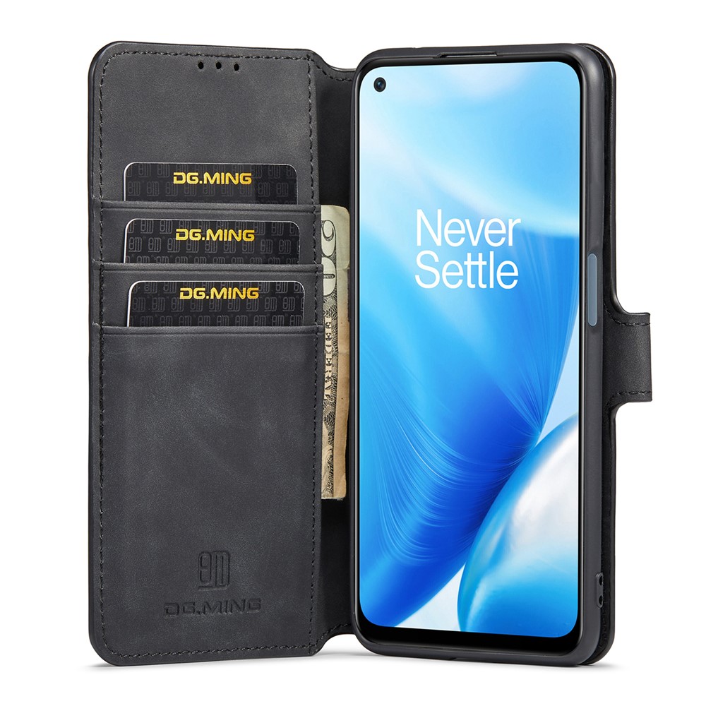 DG.MING Shockproof Phone Case Retro Leather Wallet Stand Folio Flip Cover for OnePlus Nord N200 5G - Black-4