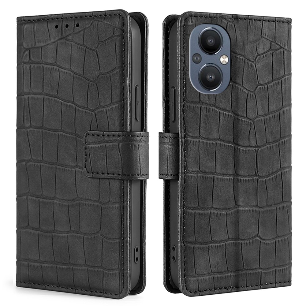 PU Leather Crocodile Texture Shockproof Phone Case Wallet Stand Flip Full Protective Cover for OnePlus Nord N20 5G - Black-1